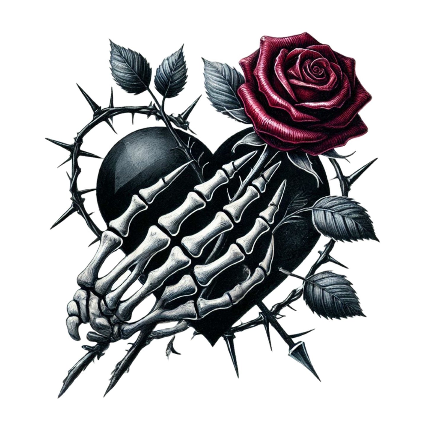 Deadly Offering T-Shirt| Skeleton Hand Roses Lace Black Ribbon | Gothic | Dark Valentine