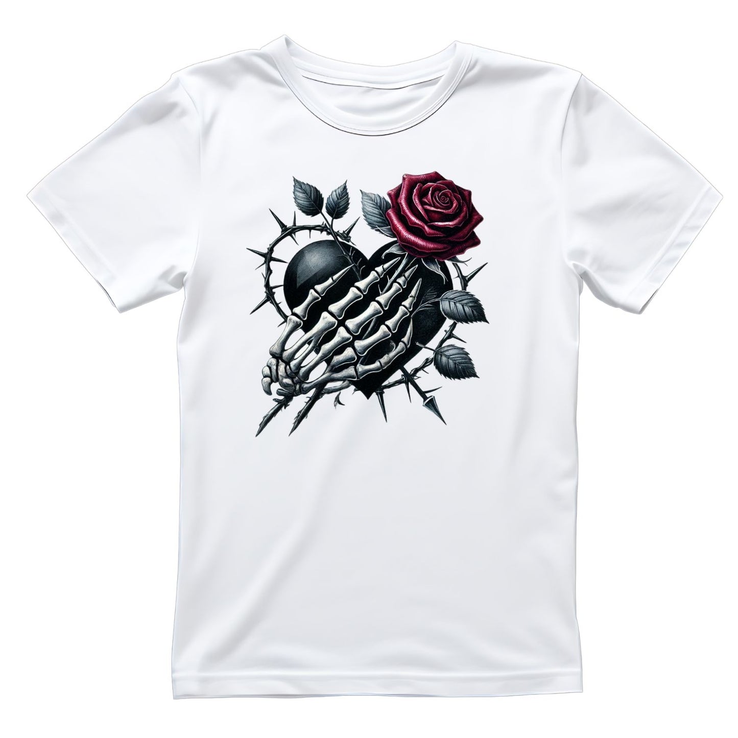 Deadly Offering T-Shirt| Skeleton Hand Roses Lace Black Ribbon | Gothic | Dark Valentine