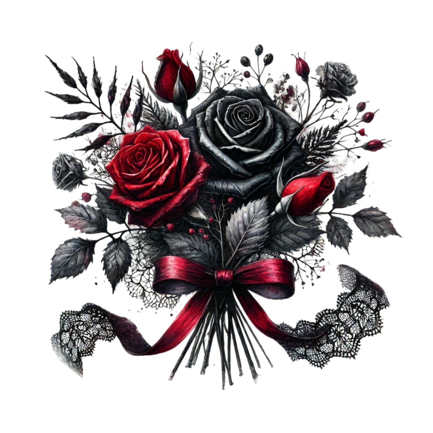 Crimson Lace Bouquet T-Shirt| Roses Lace Black Ribbon | Gothic | Dark Valentine