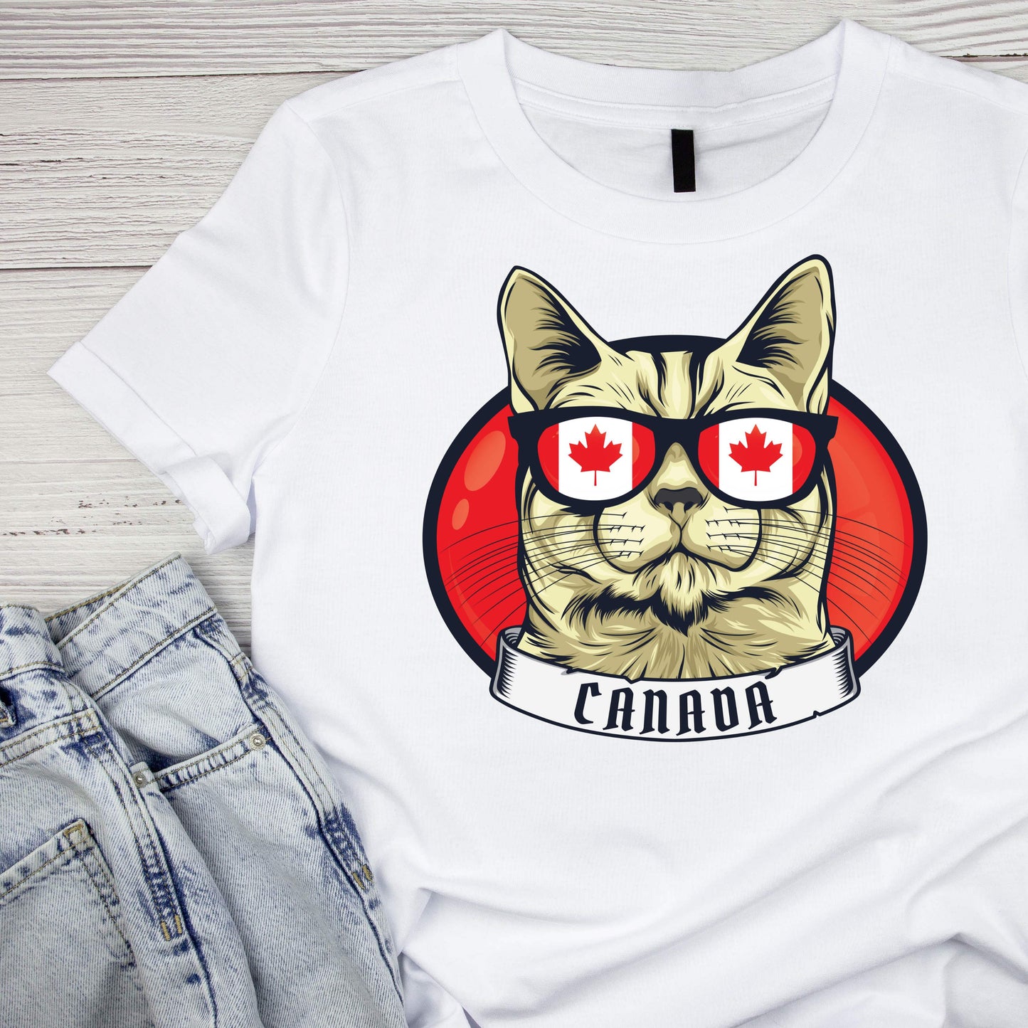 Happy Canada Day Cat Wearing Sunglasses T-Shirt | Graphic Tee | July 1st Shirt