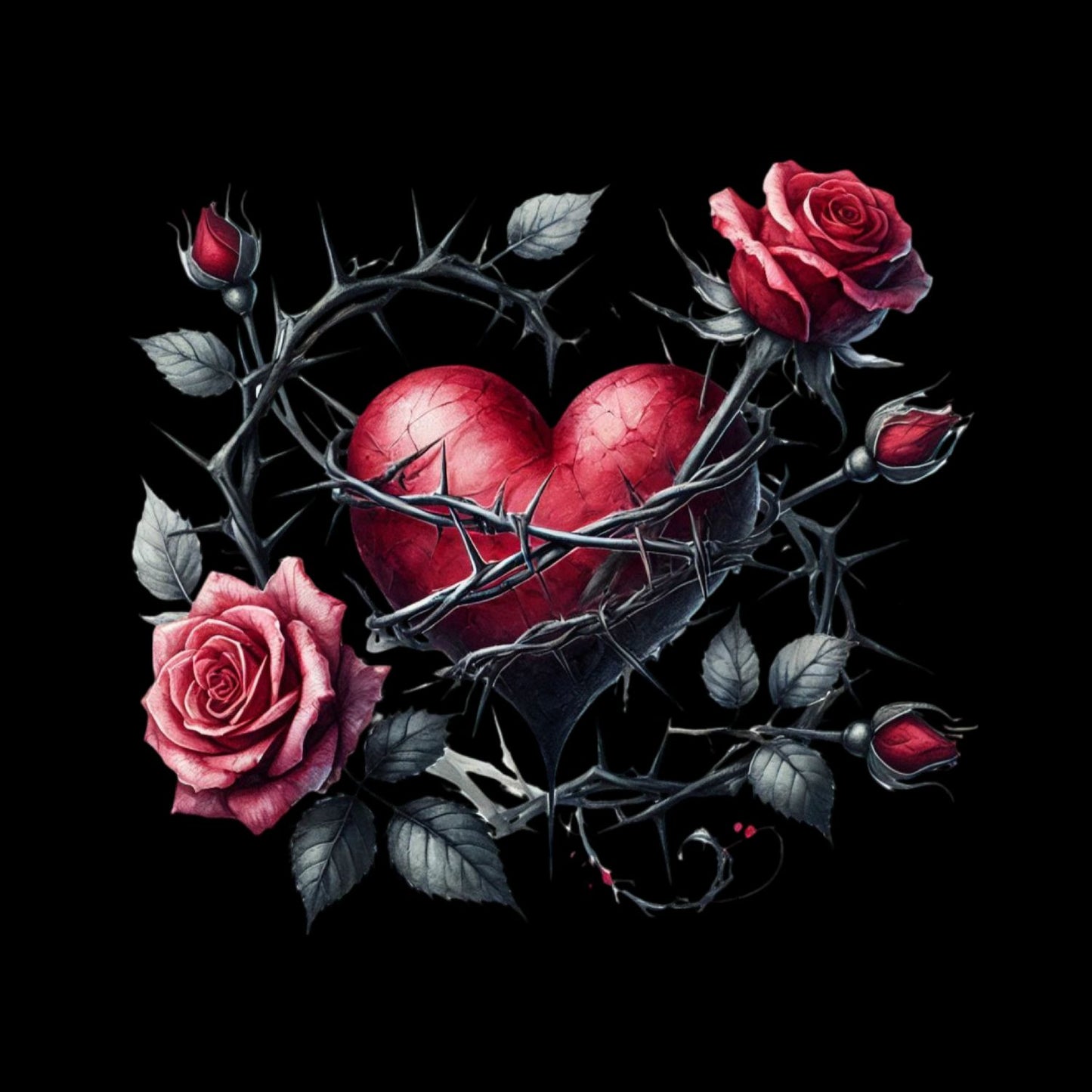 Red Heart of Thorns T-Shirt| Roses Thorn Heart | Gothic | Dark Valentine