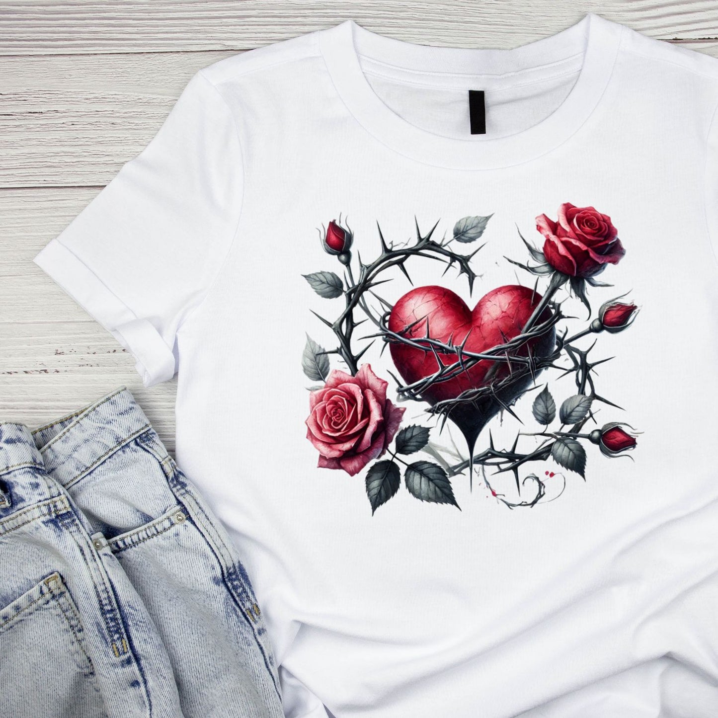 Red Heart of Thorns T-Shirt| Roses Thorn Heart | Gothic | Dark Valentine