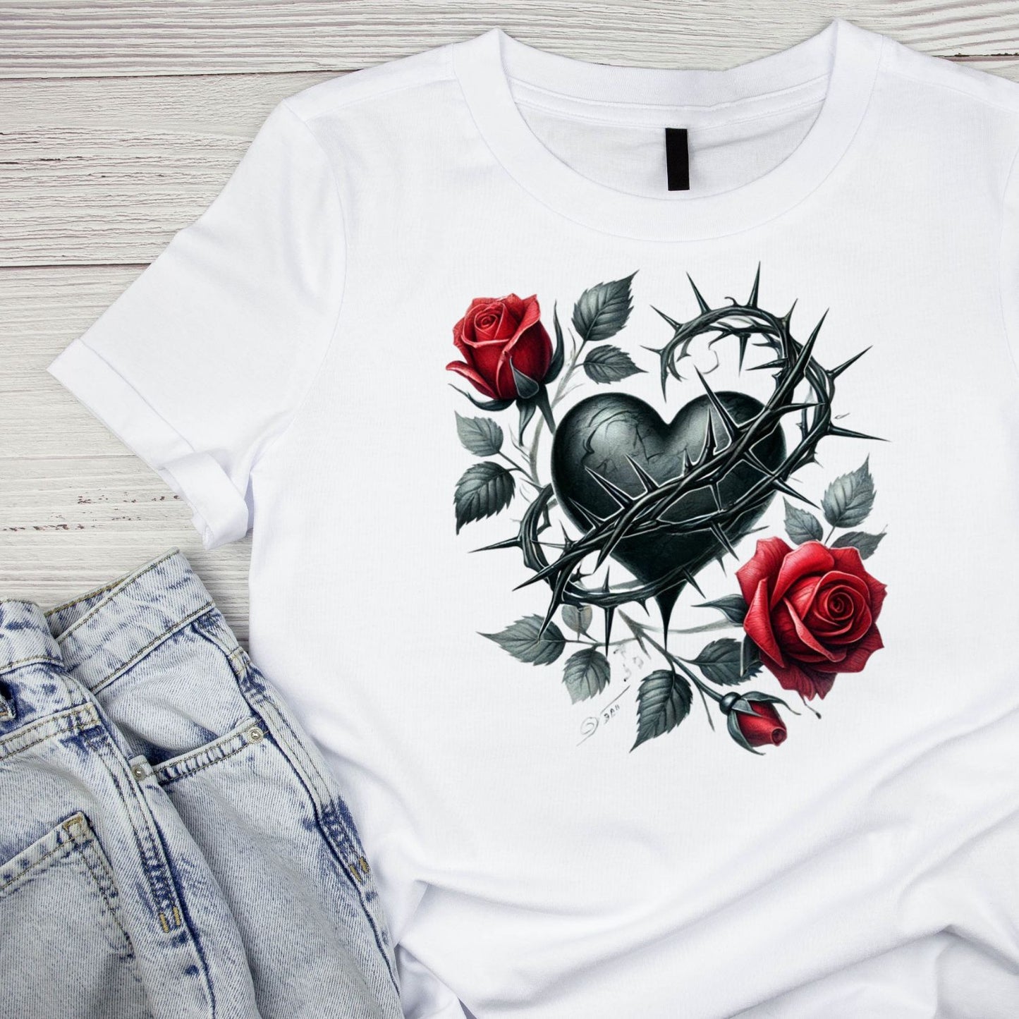 Black Heart of Thorns T-Shirt| Red Roses Thorn Heart | Gothic | Dark Valentine
