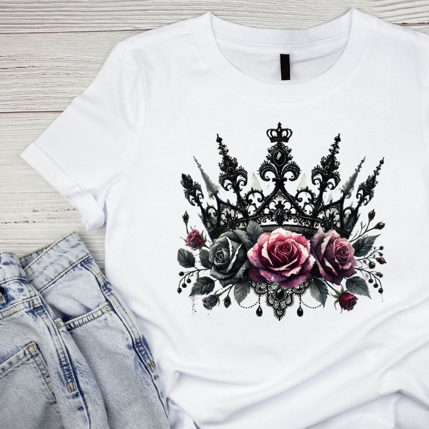 Crown of Roses T-Shirt| Pink & Black Roses | Gothic | Dark Valentine