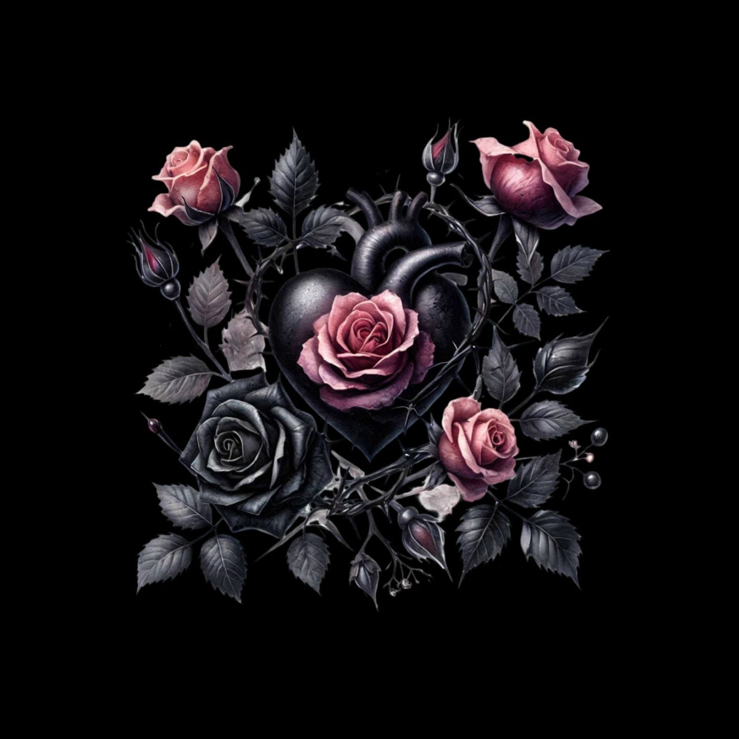 Pink & Black Roses Heart T-Shirt | Gothic | Dark Valentine