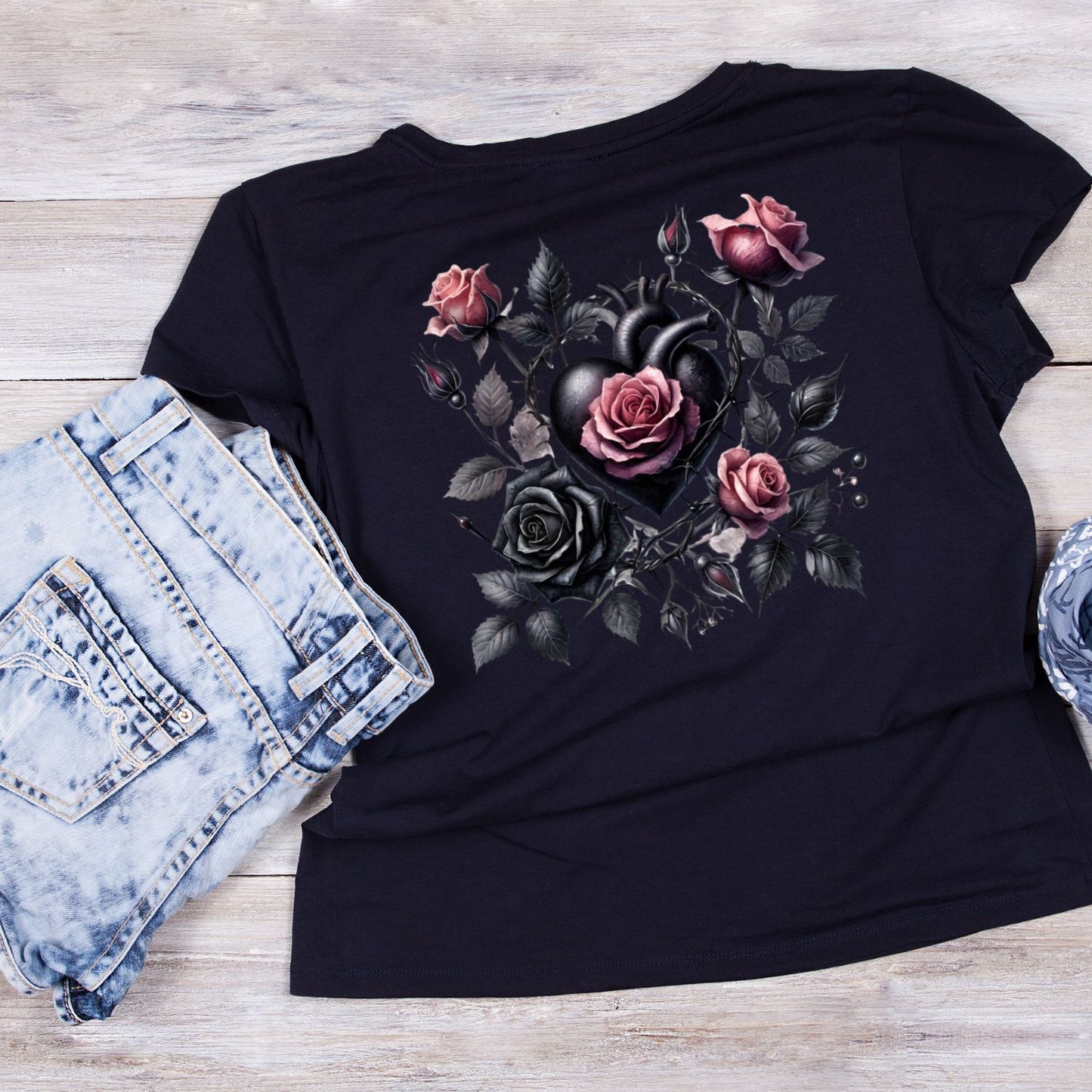 Pink & Black Roses Heart T-Shirt | Gothic | Dark Valentine