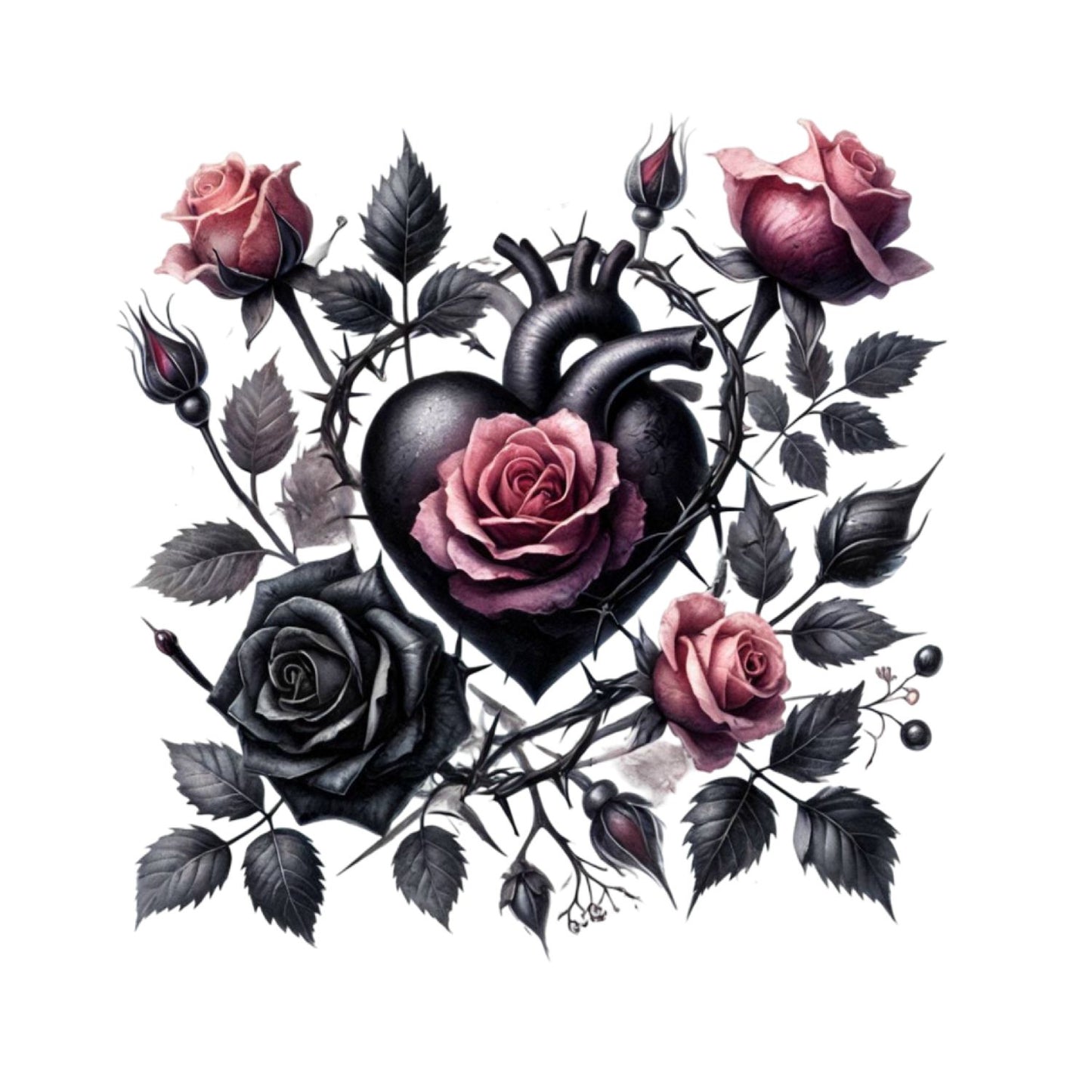 Pink & Black Roses Heart T-Shirt | Gothic | Dark Valentine