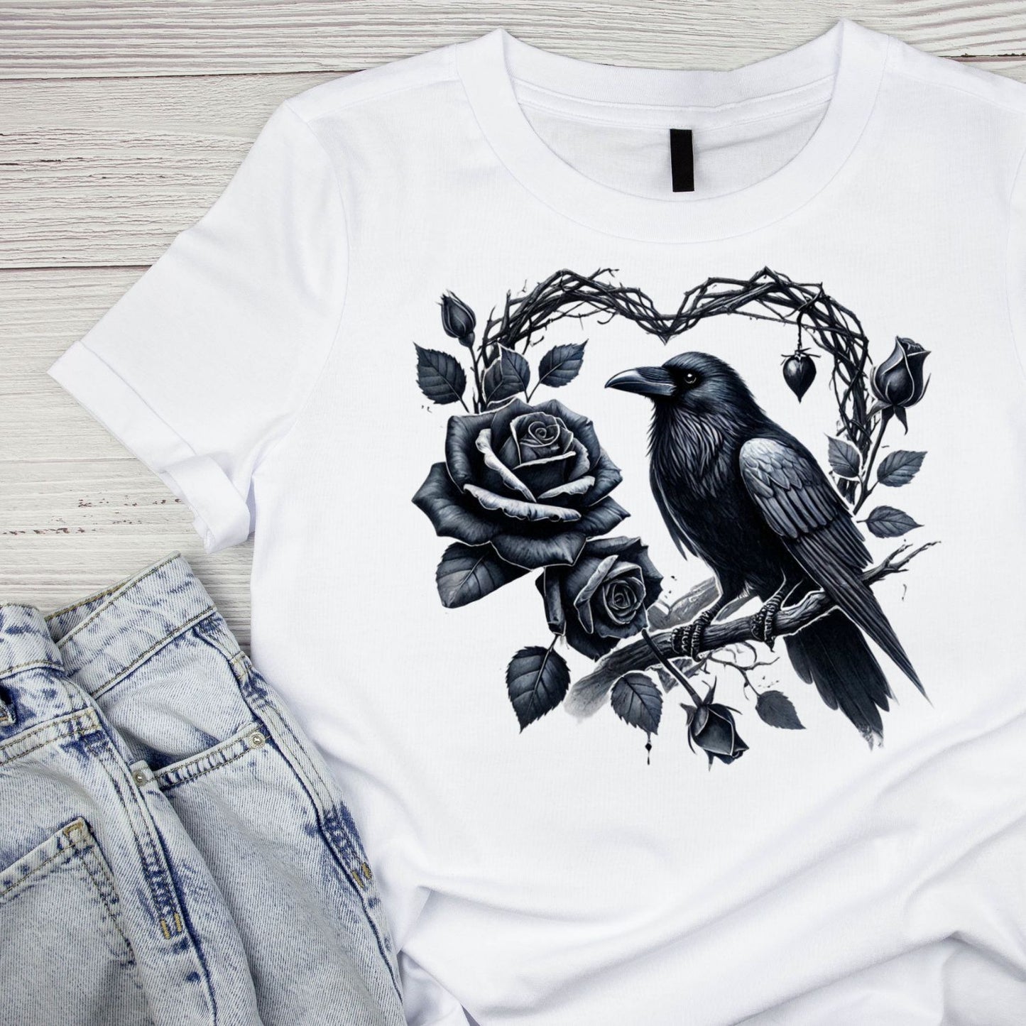 Heart of Thorns T-shirt | Crow Black Roses | Gothic | Dark Valentine