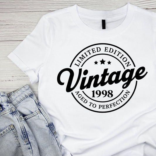 Limited Edition Vintage 1998 Aged To Perfection T-shirt | (FRONT OR BACK) Birthday Year Graphic Tee | Printed Shirt