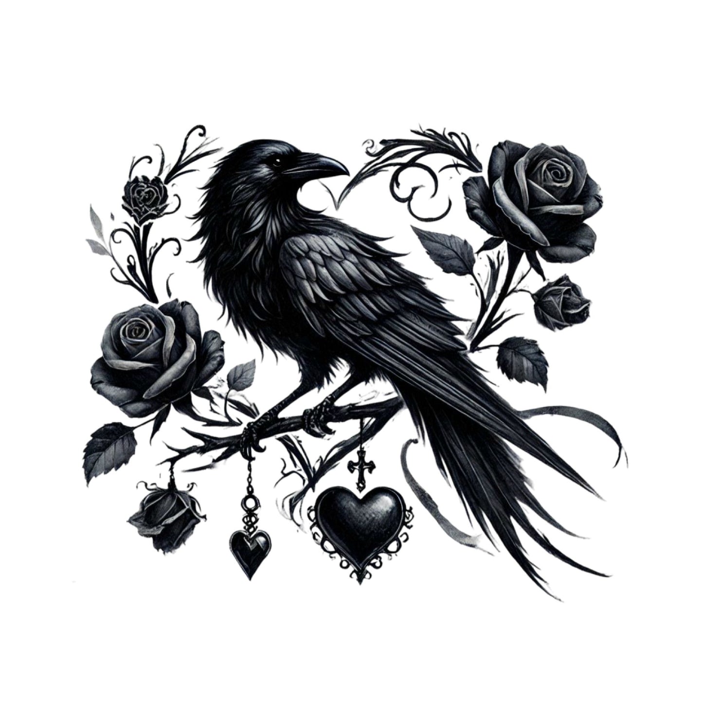 Midnight Crow T-shirt | Black Roses Crow on Branch | Gothic | Dark Valentine