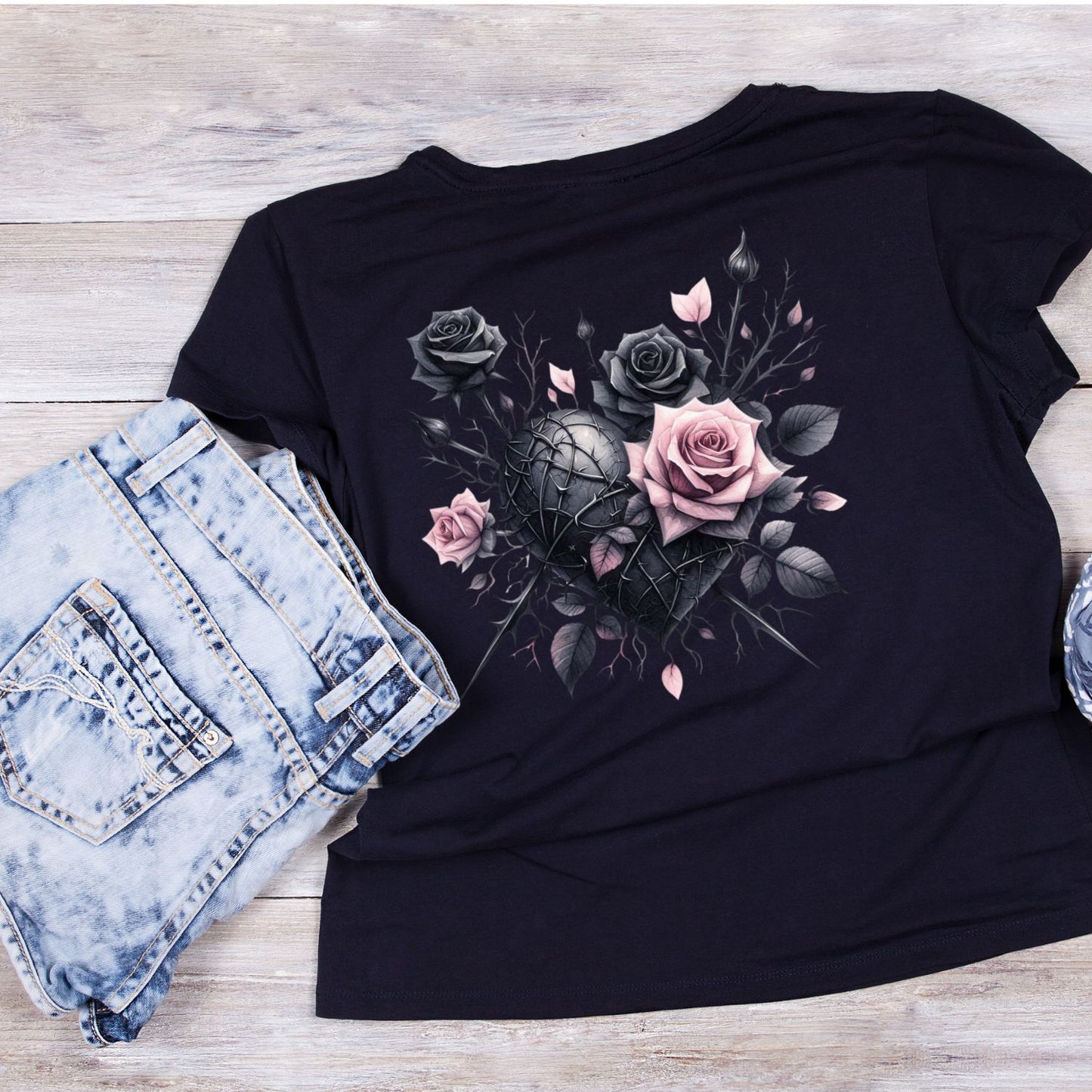 Veins Of Poison Bloom T-Shirt | Gothic | Heart Pink & Black Roses Thorns | Dark Valentine