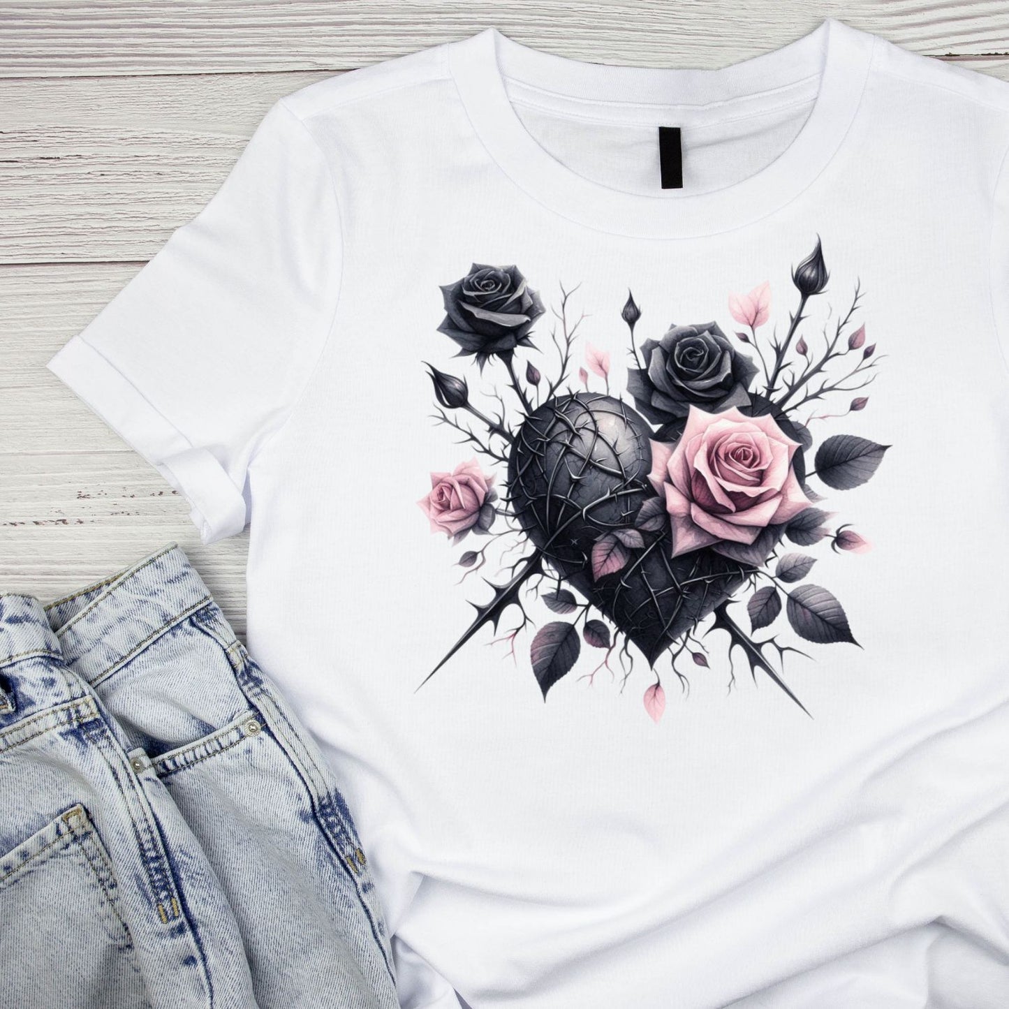 Veins Of Poison Bloom T-Shirt | Gothic | Heart Pink & Black Roses Thorns | Dark Valentine
