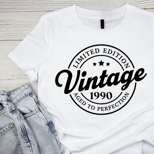 Limited Edition Vintage 1990 Aged To Perfection T-shirt | (FRONT OR BACK) Birthday Year Graphic Tee | Printed Shirt