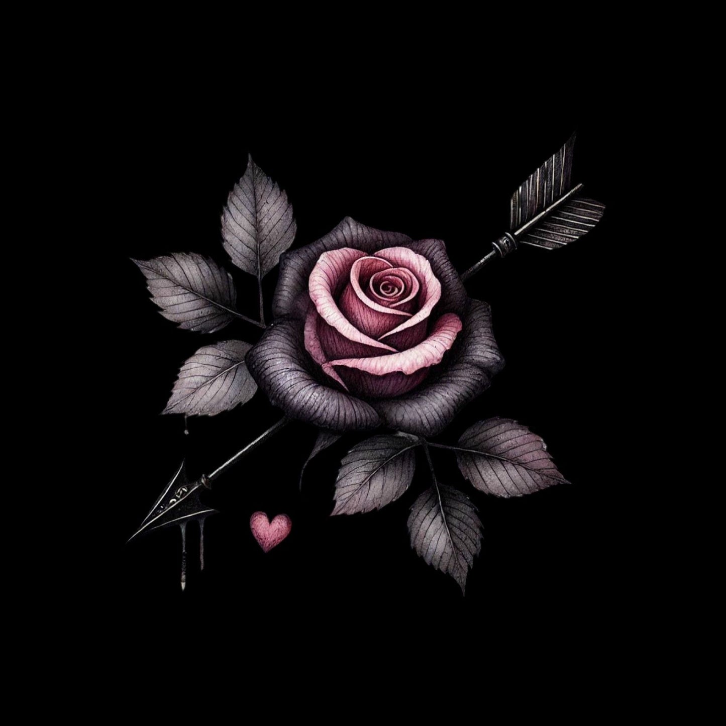 Pierced Devotion T-Shirt | Gothic | Dripping Arrow Through Pink & Black Rose | Dark Valentine