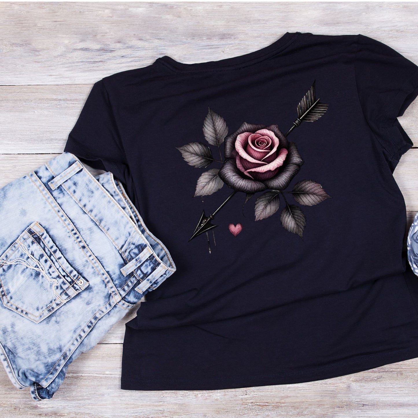 Pierced Devotion T-Shirt | Gothic | Dripping Arrow Through Pink & Black Rose | Dark Valentine