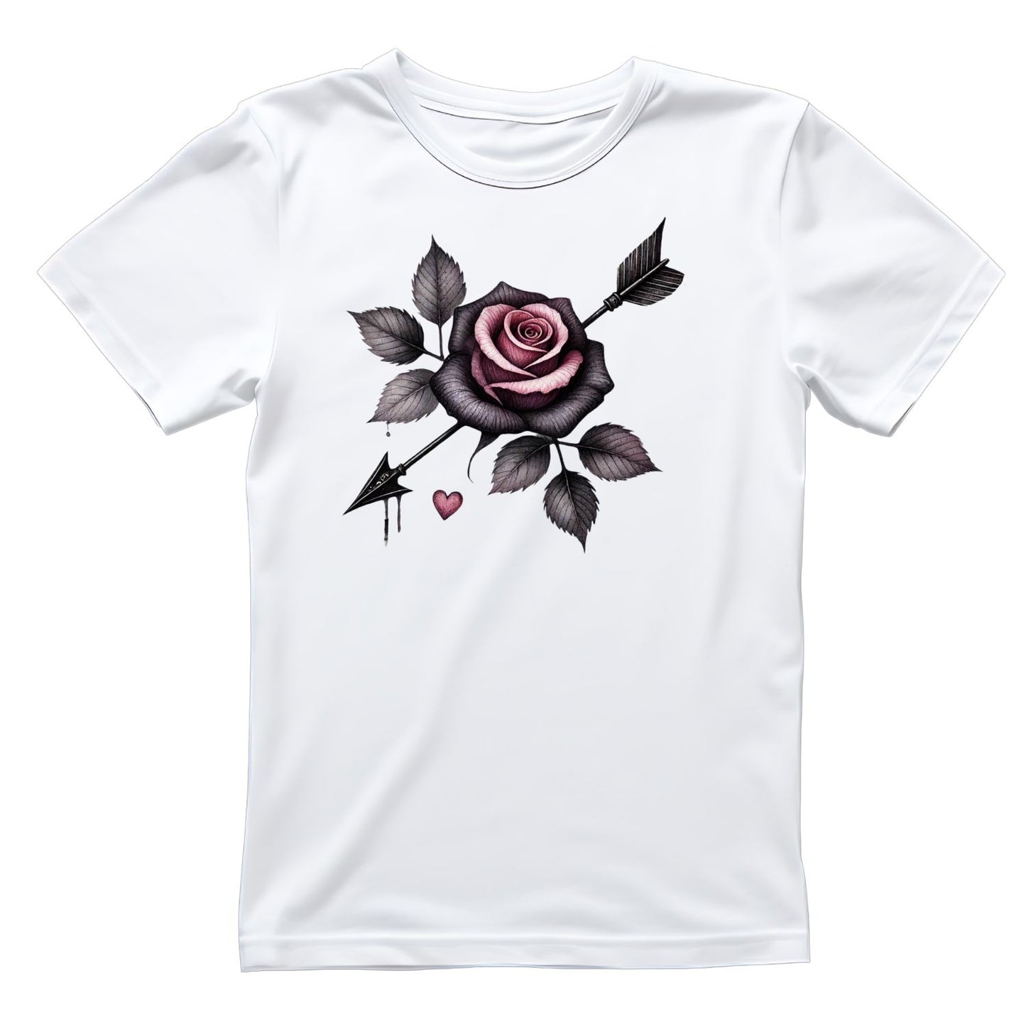 Pierced Devotion T-Shirt | Gothic | Dripping Arrow Through Pink & Black Rose | Dark Valentine