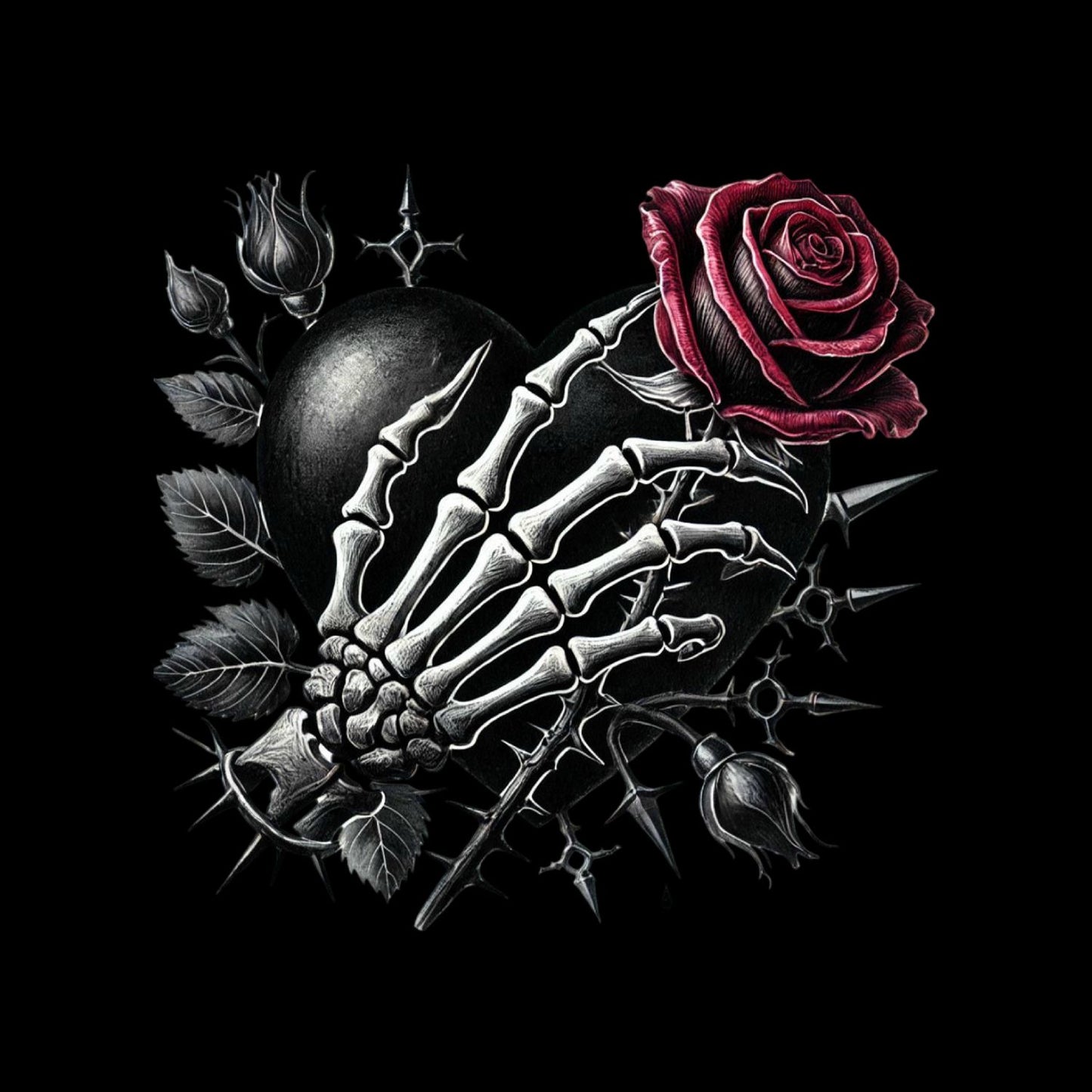 Deadly Offering T-Shirt| Skeleton Hand Roses Lace Black Ribbon | Gothic | Dark Valentine