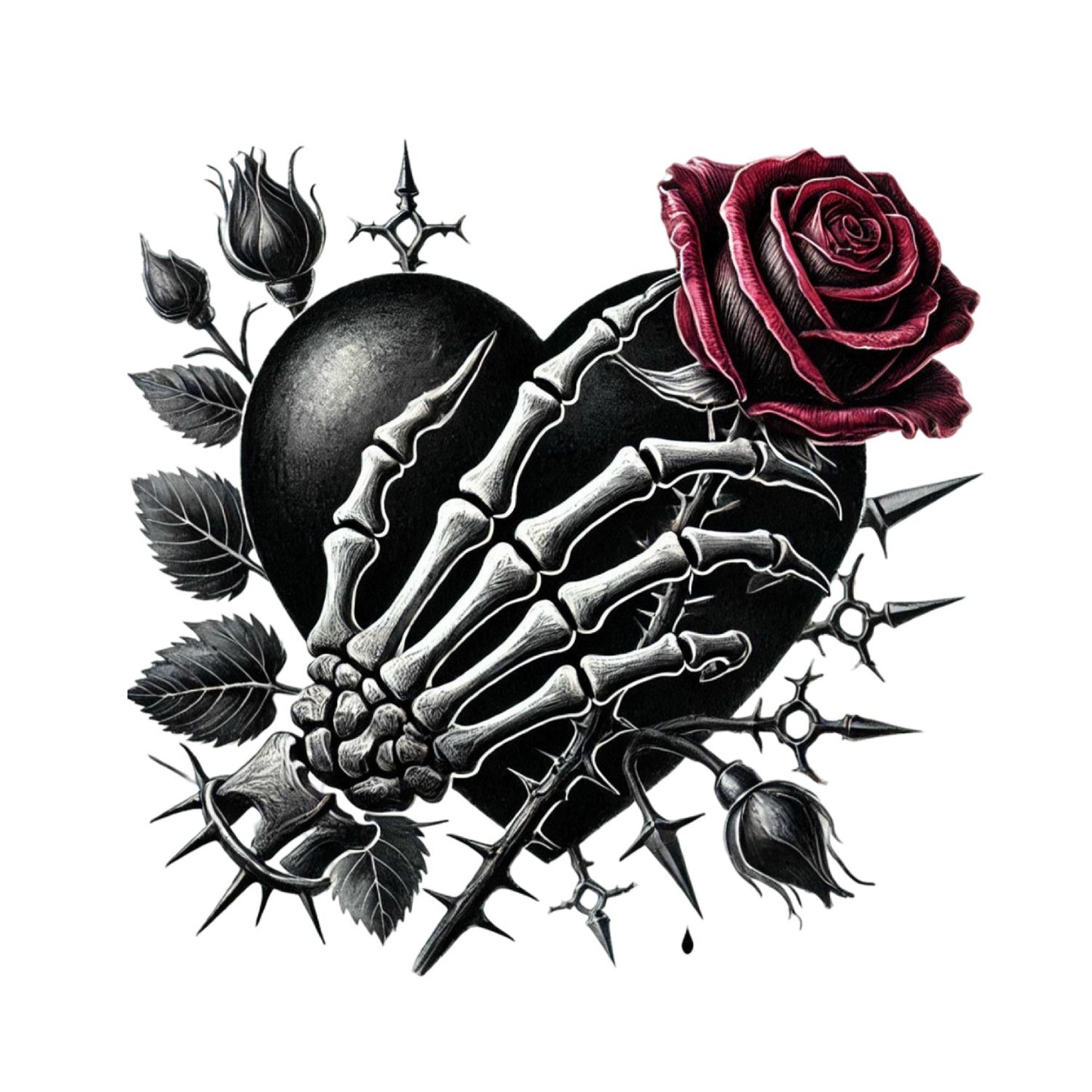 Deadly Offering T-Shirt| Skeleton Hand Roses Lace Black Ribbon | Gothic | Dark Valentine