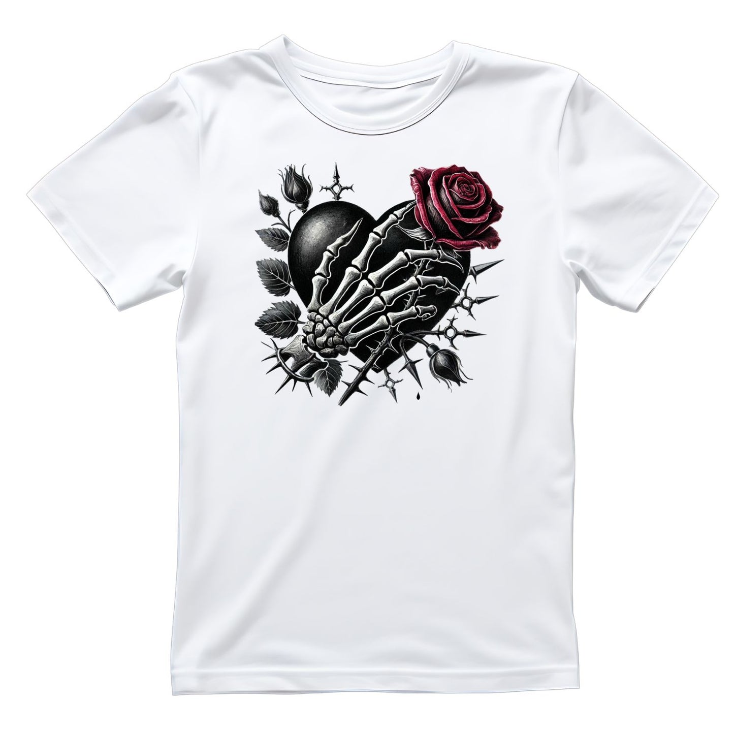 Deadly Offering T-Shirt| Skeleton Hand Roses Lace Black Ribbon | Gothic | Dark Valentine