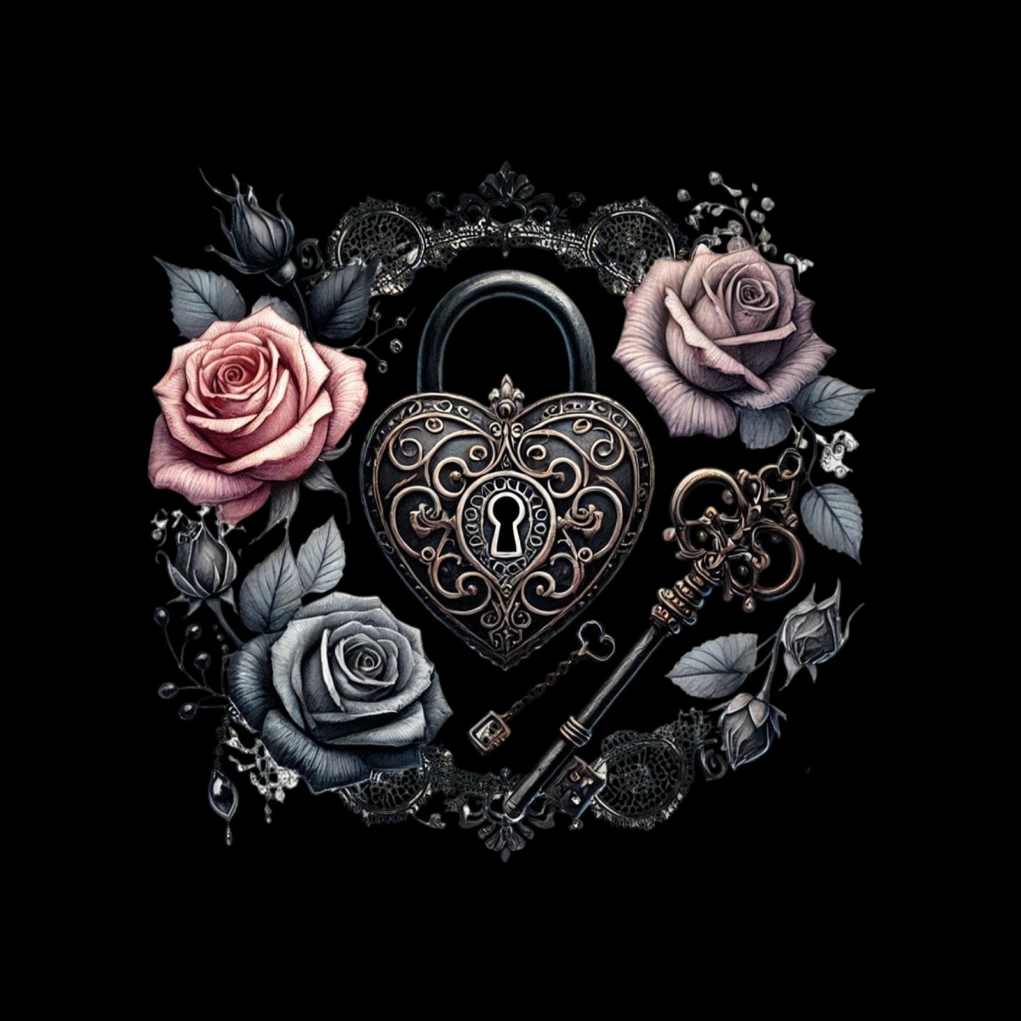Lock & Key Roses T-Shirt | Gothic | Pink & Black Rose | Dark Valentine