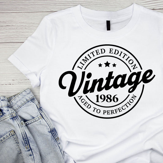 Limited Edition Vintage 1986 Aged To Perfection T-shirt | (FRONT OR BACK) Birthday Year Graphic Tee | Printed Shirt