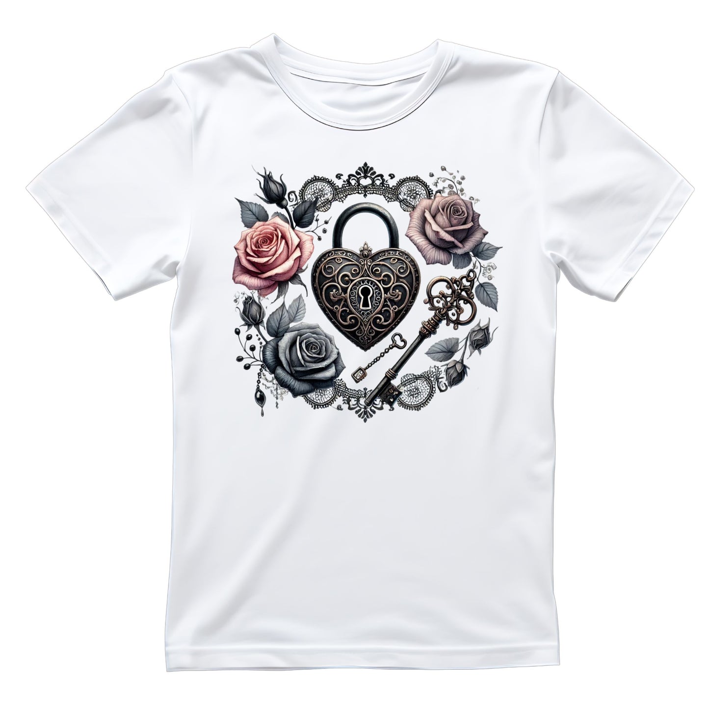 Lock & Key Roses T-Shirt | Gothic | Pink & Black Rose | Dark Valentine