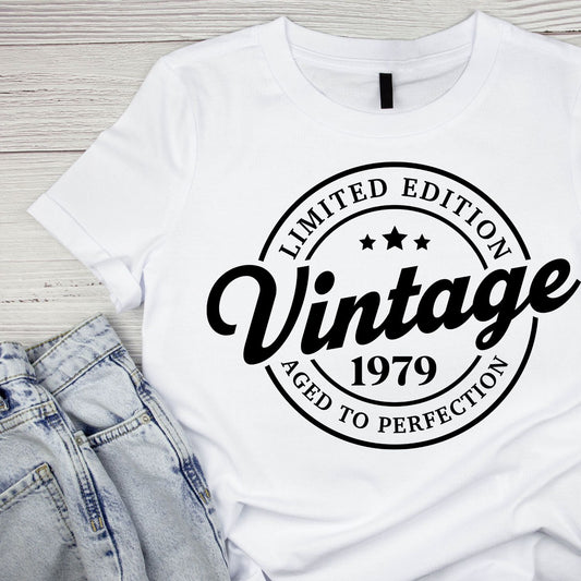 Limited Edition Vintage 1979 Aged To Perfection T-shirt | (FRONT OR BACK) Birthday Year Graphic Tee | Printed Shirt