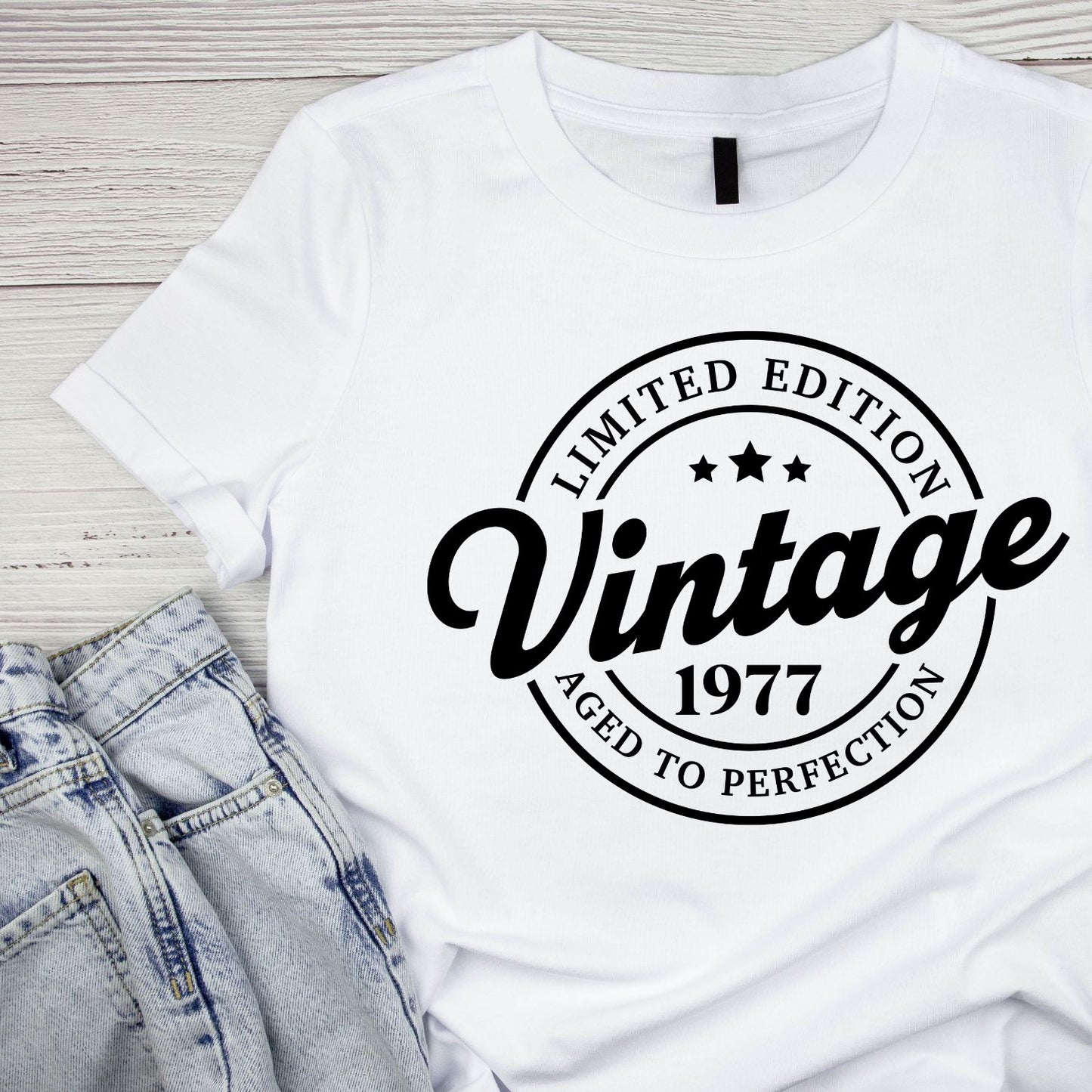 Limited Edition Vintage 1977 Aged To Perfection T-shirt | (FRONT OR BACK) Birthday Year Graphic Tee | Printed Shirt