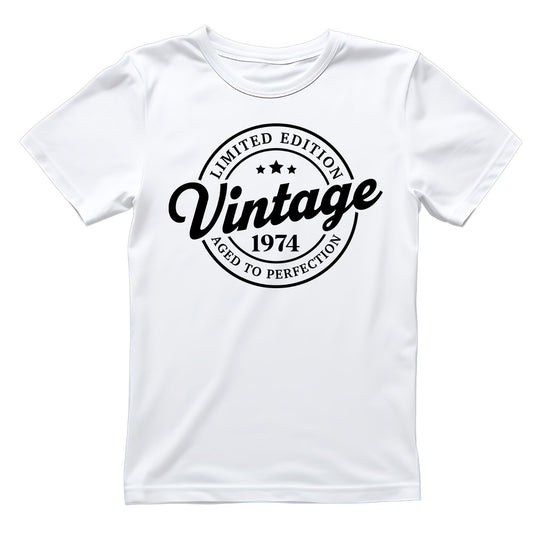 Limited Edition Vintage 1974 Aged To Perfection T-shirt | (FRONT OR BACK) Birthday Year Graphic Tee | Printed Shirt