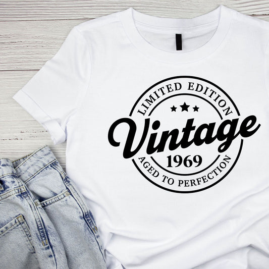 Limited Edition Vintage 1969 Aged To Perfection T-shirt | (FRONT OR BACK) Birthday Year Graphic Tee | Printed Shirt