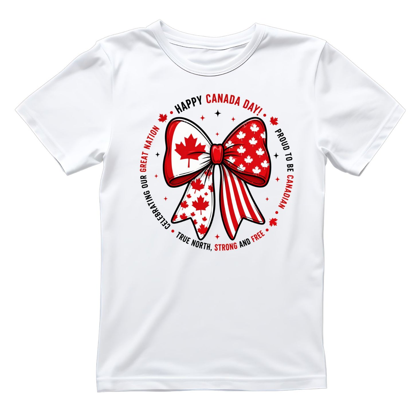 Happy Canada Day Bow T-shirt | July 1st Graphic Tee | Printed Shirt