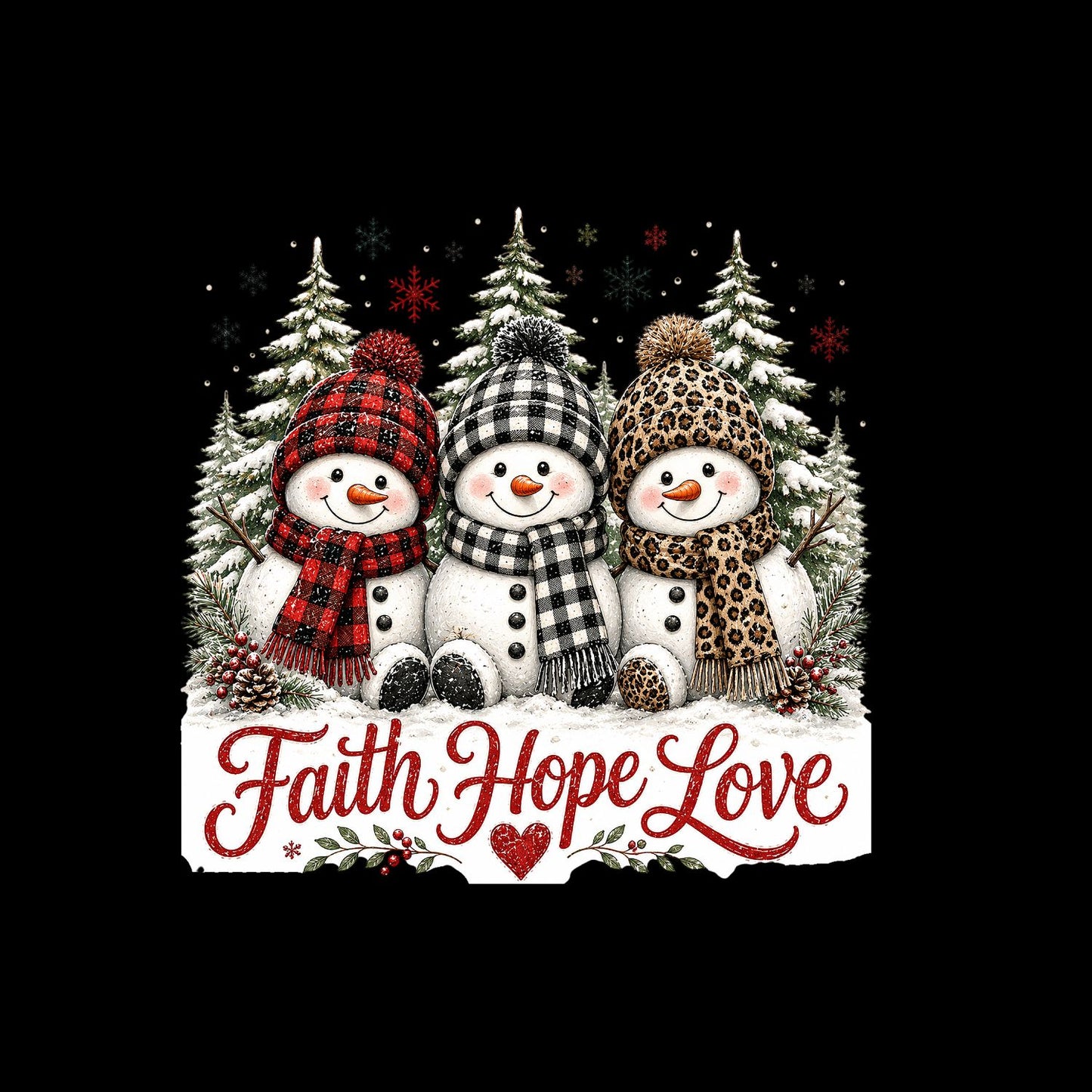 Faith Hope Love Snowman Christmas T-Shirt | Xmas Graphic Tee | Holiday Shirt