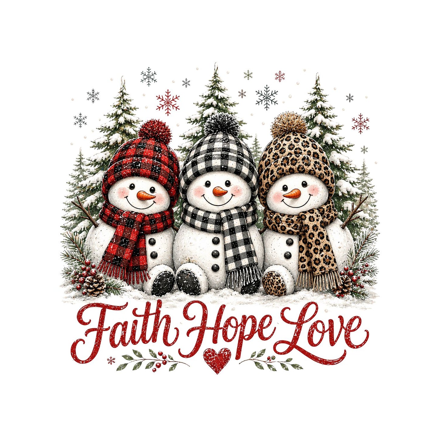 Faith Hope Love Snowman Christmas T-Shirt | Xmas Graphic Tee | Holiday Shirt