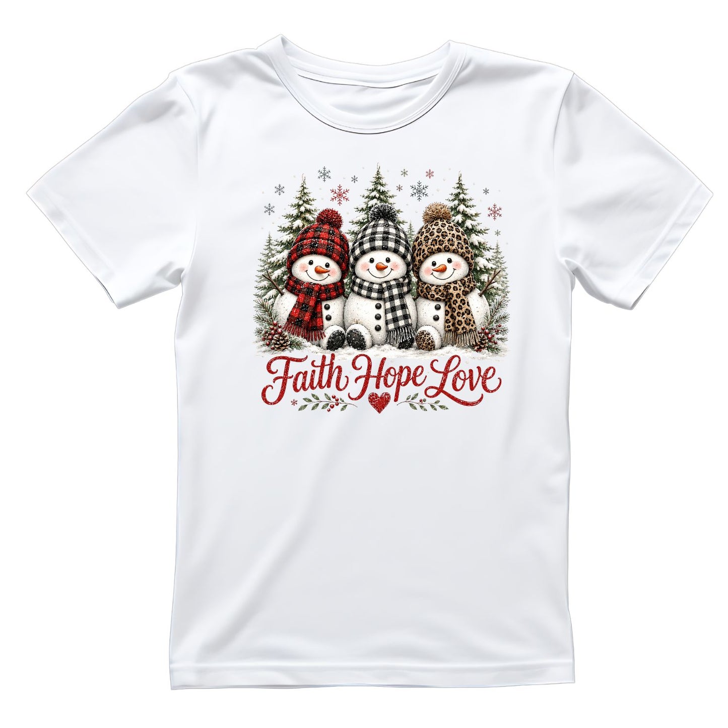 Faith Hope Love Snowman Christmas T-Shirt | Xmas Graphic Tee | Holiday Shirt