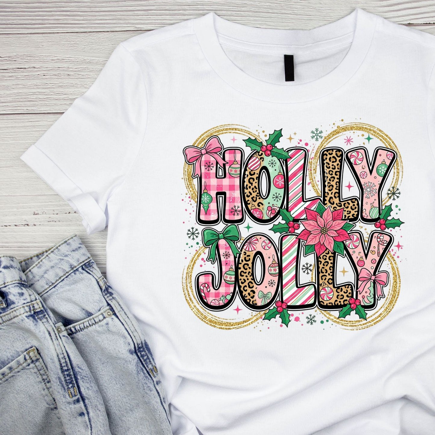 Holly Jolly Christmas T-Shirt | Xmas Graphic Tee | Holiday Shirt