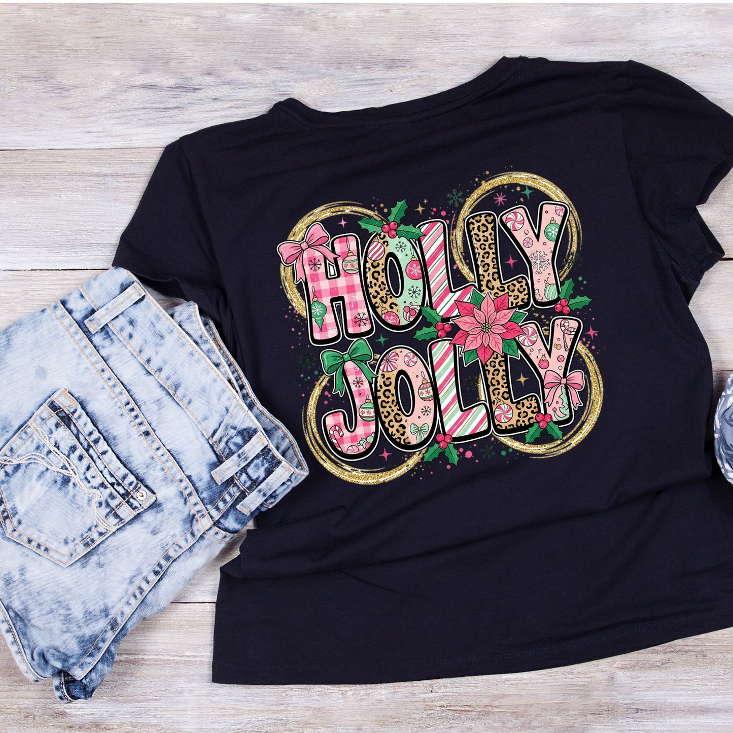 Holly Jolly Christmas T-Shirt | Xmas Graphic Tee | Holiday Shirt