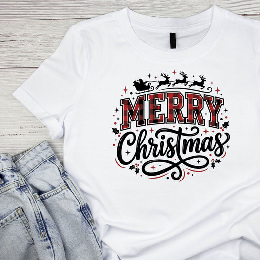 Merry Christmas Santa Reindeer T-Shirt | Xmas Graphic Tee | Holiday Shirt