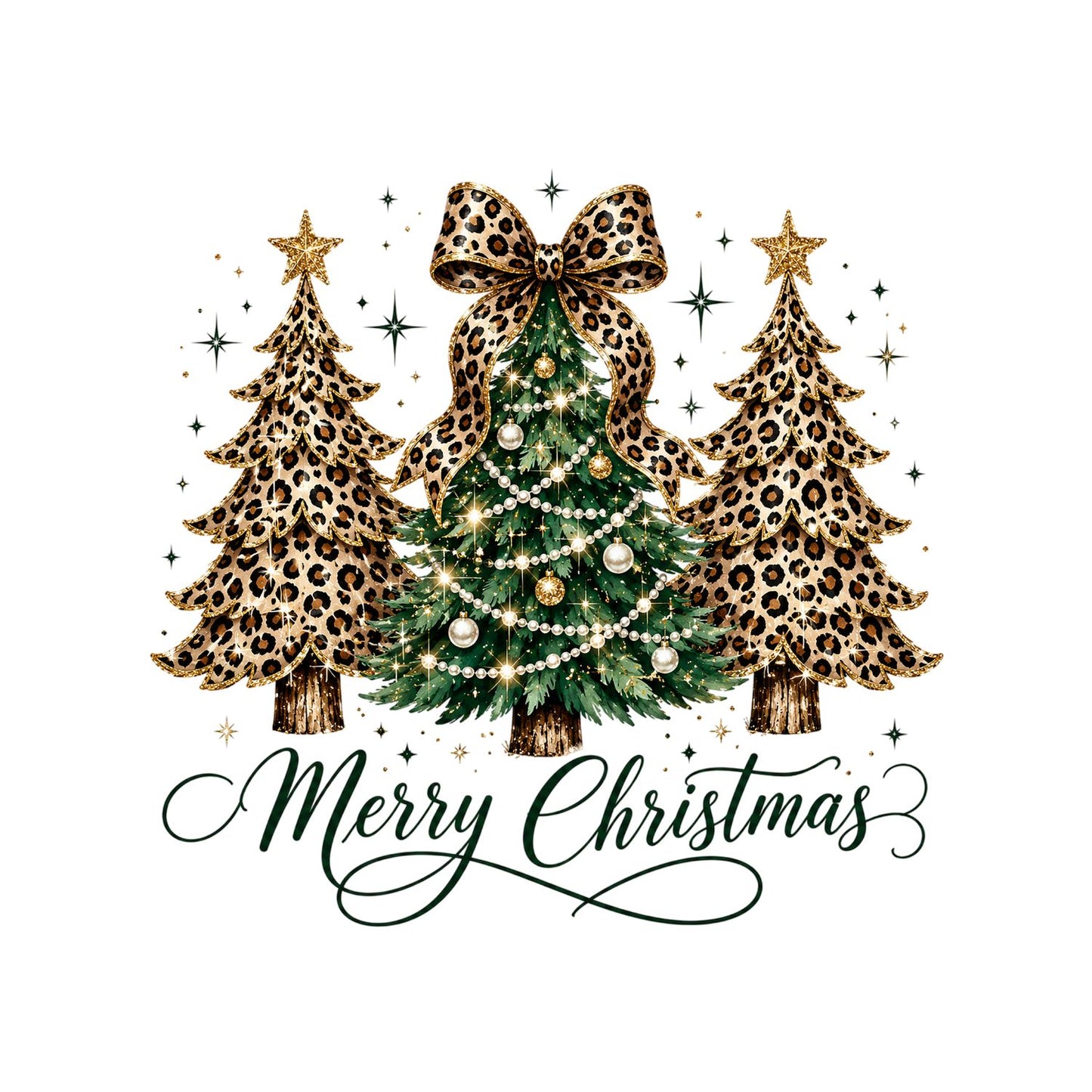 Merry Christmas Leopard Trees T-Shirt | Xmas Graphic Tee | Holiday Shirt