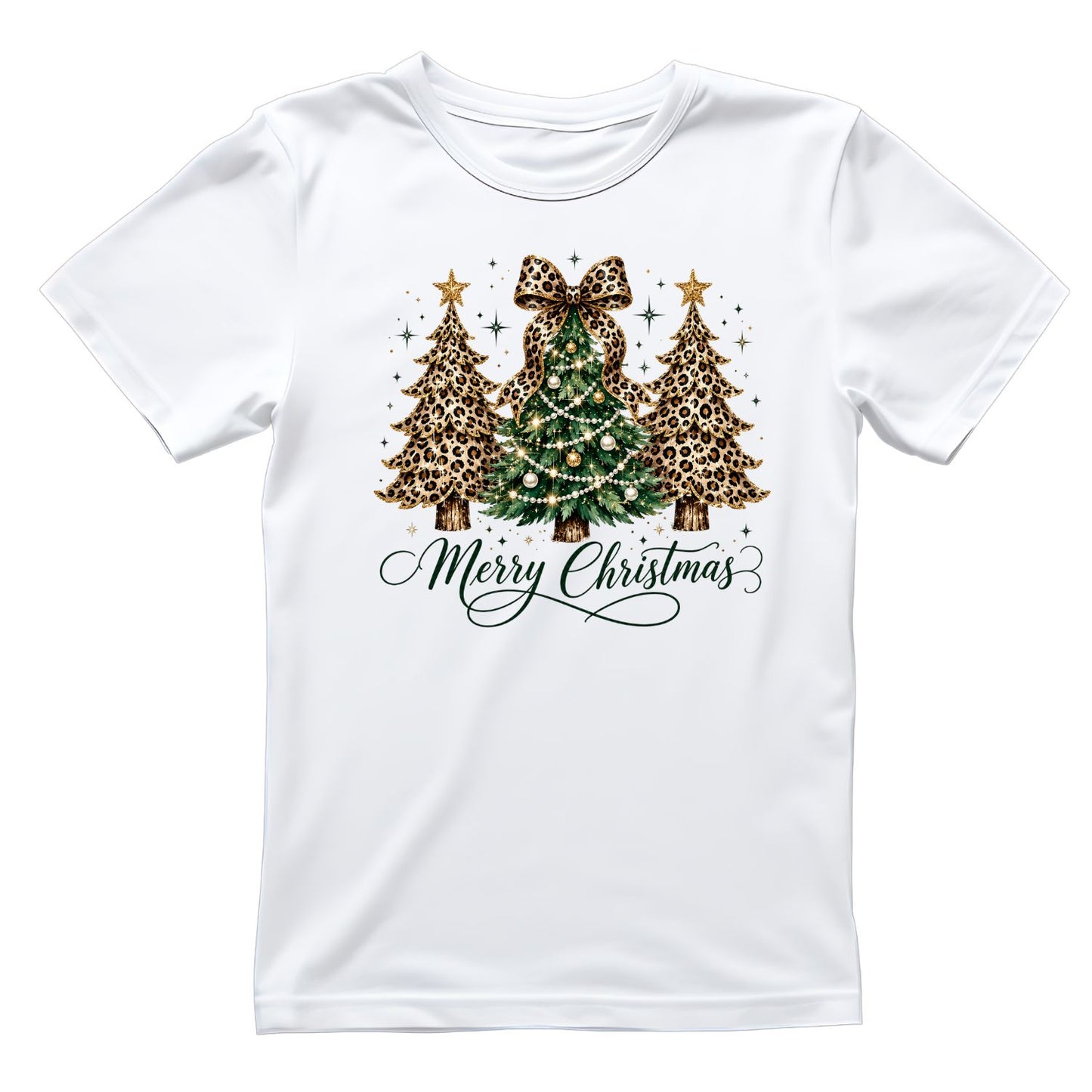 Merry Christmas Leopard Trees T-Shirt | Xmas Graphic Tee | Holiday Shirt