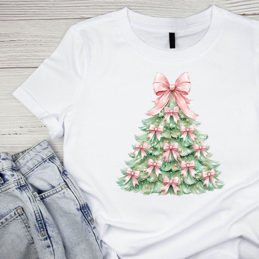 Pastel Brush Strokes Christmas Tree Bows T-Shirt | Xmas Graphic Tee | Holiday Shirt