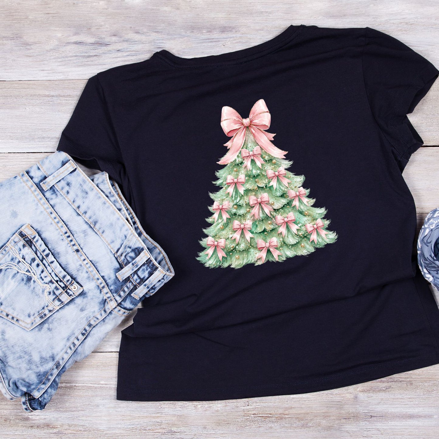 Pastel Brush Strokes Christmas Tree Bows T-Shirt | Xmas Graphic Tee | Holiday Shirt