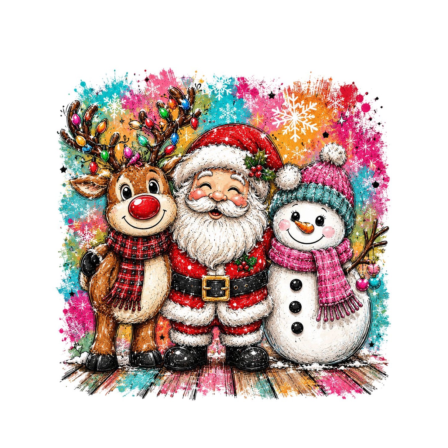 Christmas Hug Reindeer Santa Snowman T-Shirt | Xmas Graphic Tee | Holiday Shirt
