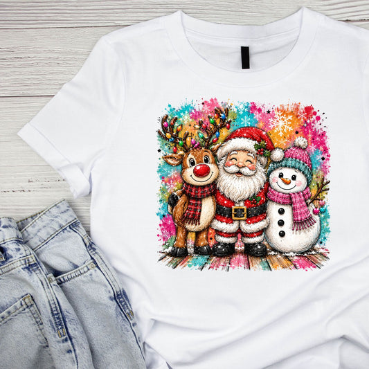 Christmas Hug Reindeer Santa Snowman T-Shirt | Xmas Graphic Tee | Holiday Shirt