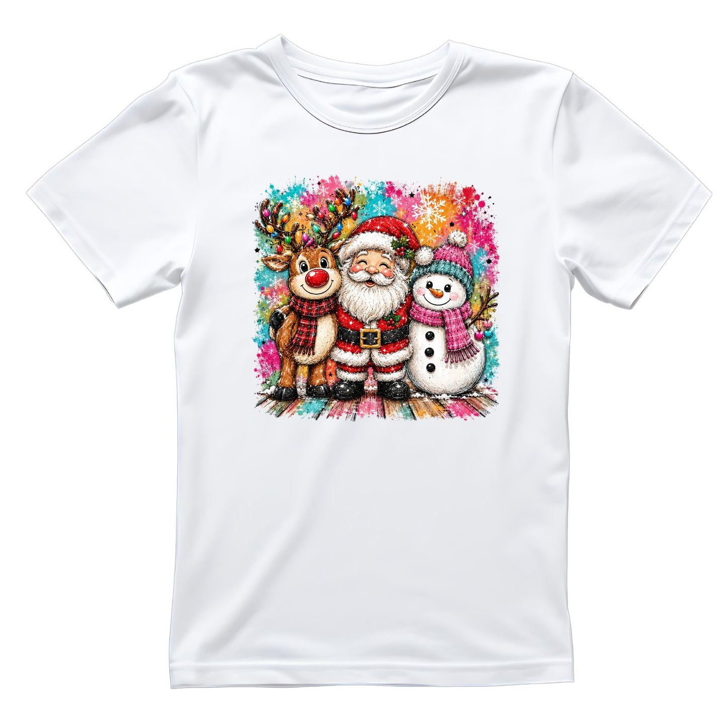 Christmas Hug Reindeer Santa Snowman T-Shirt | Xmas Graphic Tee | Holiday Shirt