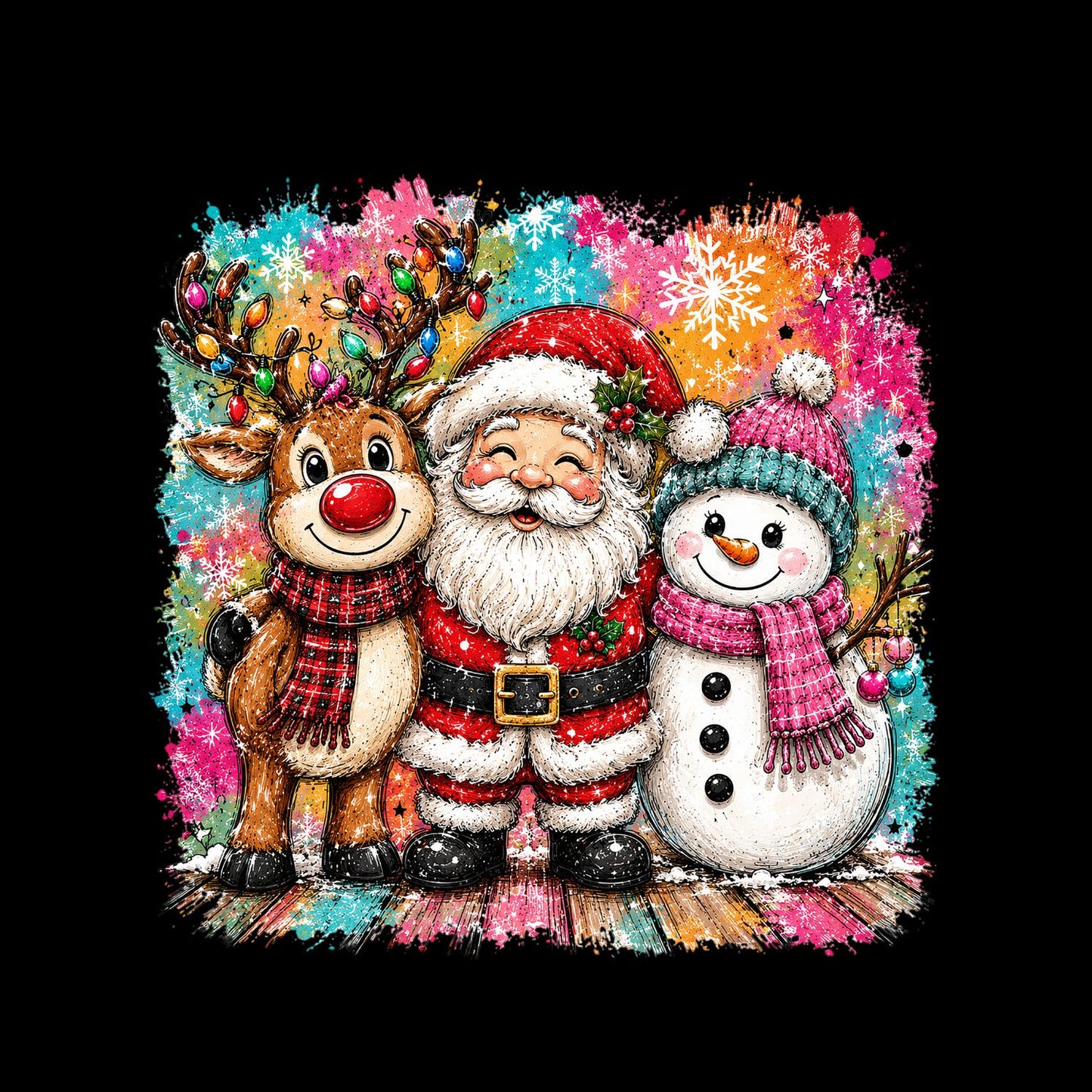Christmas Hug Reindeer Santa Snowman T-Shirt | Xmas Graphic Tee | Holiday Shirt