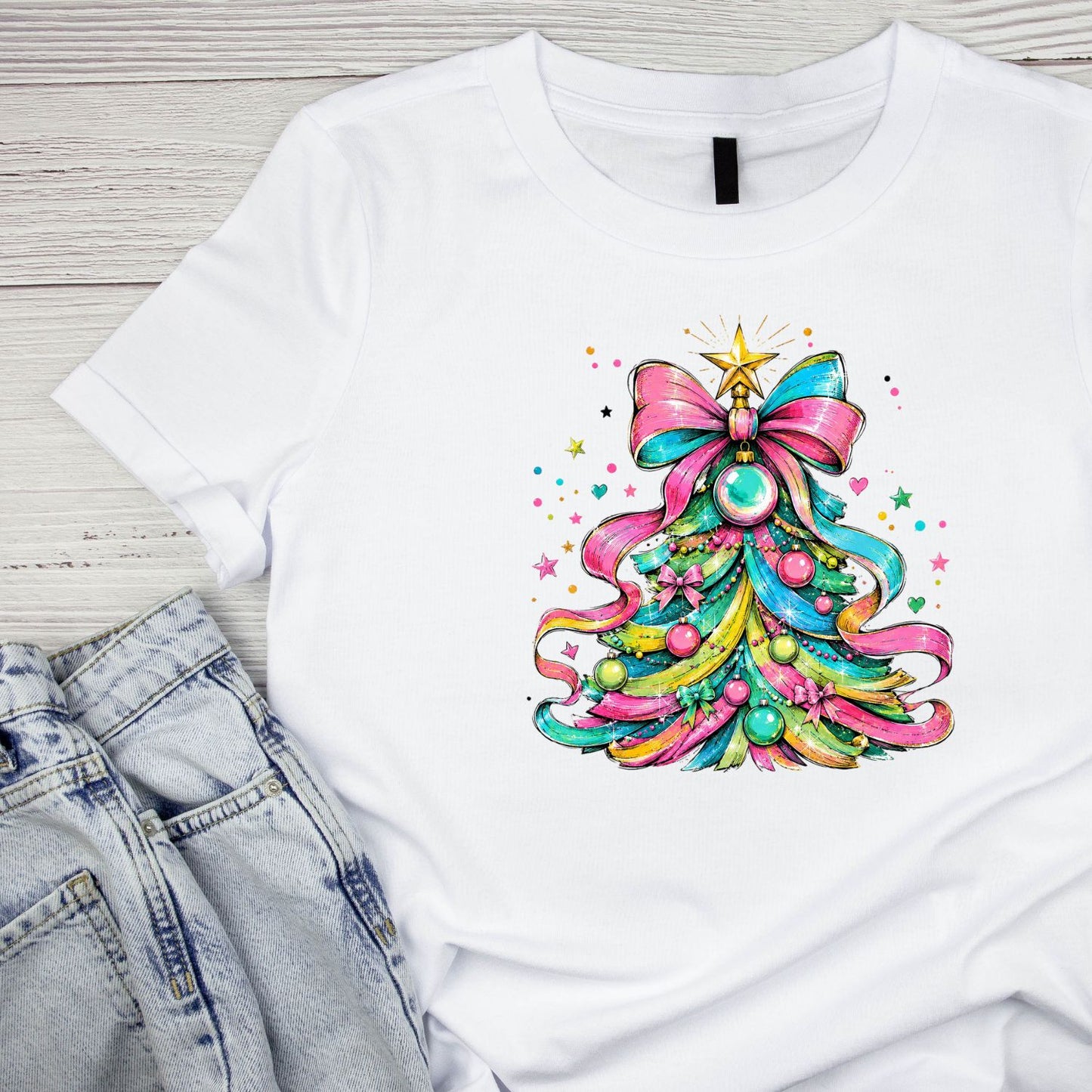 Colourful Christmas Tree T-Shirt | Xmas Graphic Tee | Holiday Shirt