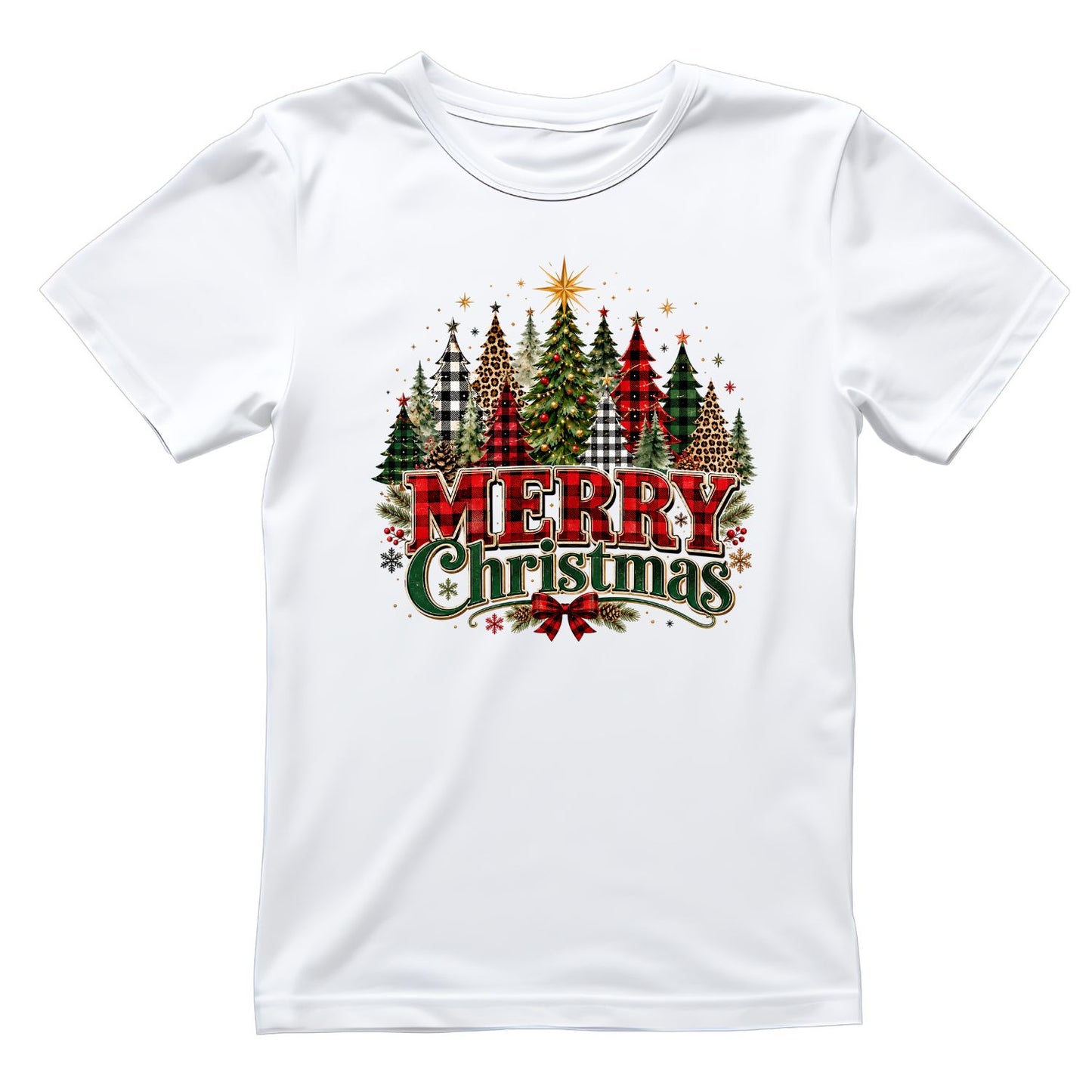 Plaid Merry Christmas Trees T-Shirt | Xmas Graphic Tee | Holiday Shirt