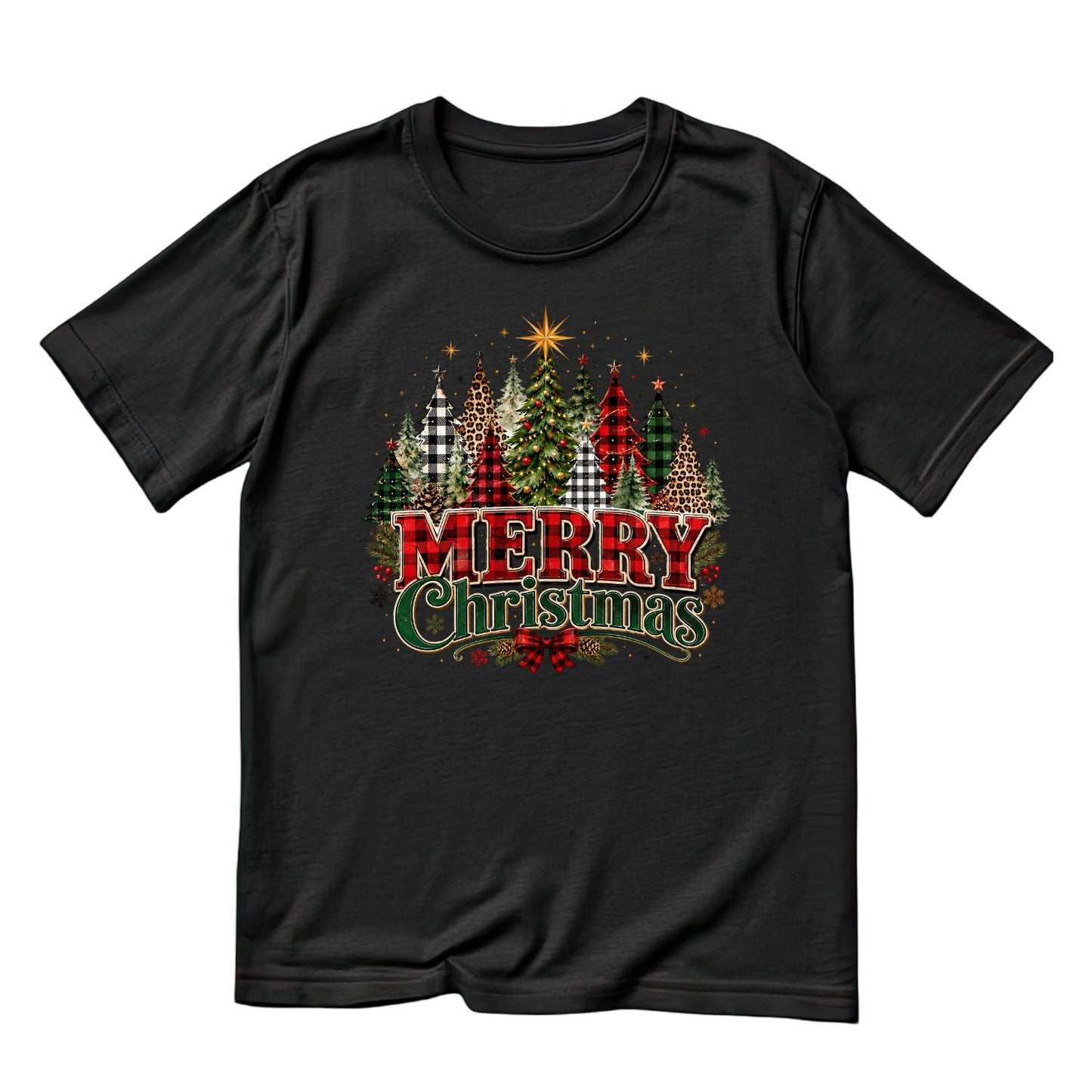 Plaid Merry Christmas Trees T-Shirt | Xmas Graphic Tee | Holiday Shirt