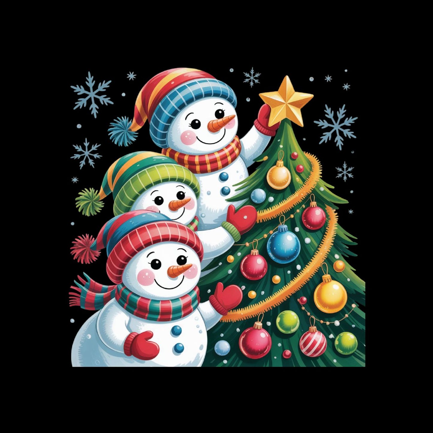 Snowmen Decoraring Christmas Teee T-Shirt | Xmas Graphic Tee | Cute Holiday Shirt