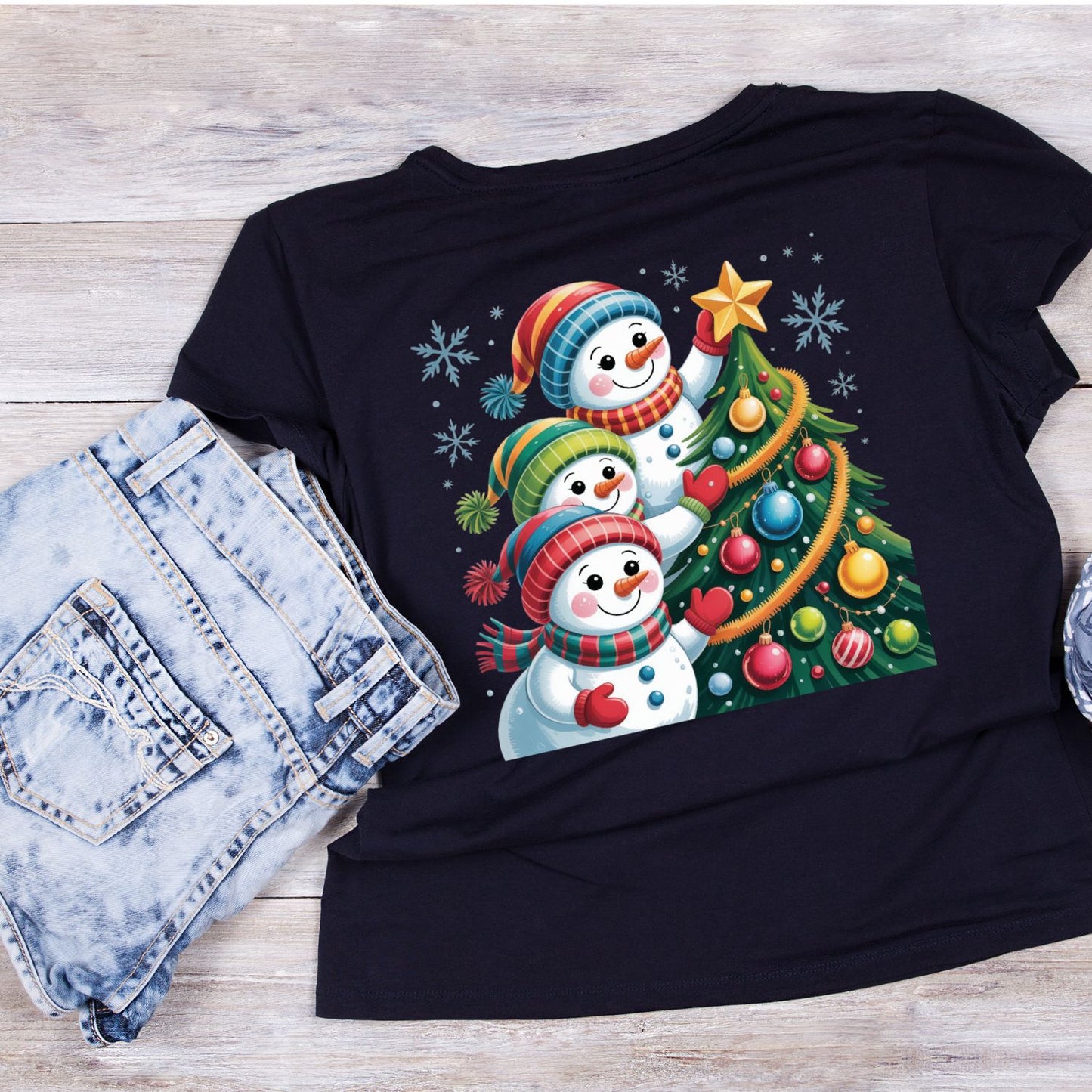 Snowmen Decoraring Christmas Teee T-Shirt | Xmas Graphic Tee | Cute Holiday Shirt